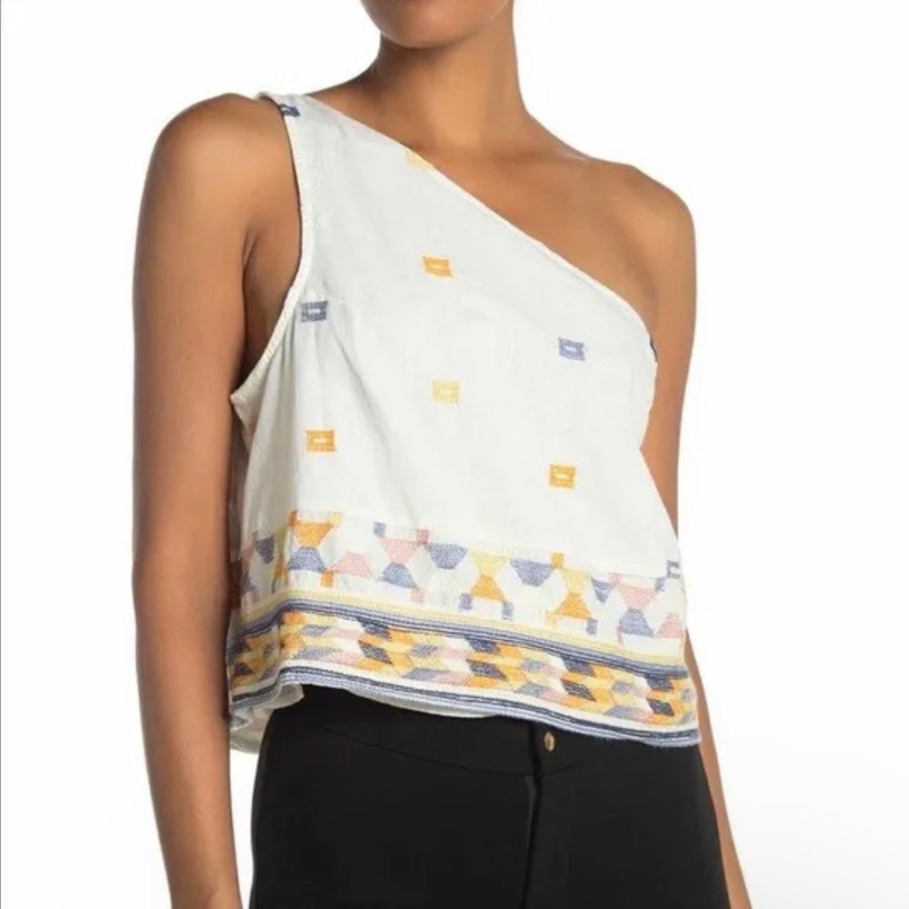 Free People l M Bali Baby Resort Asymmetric One Shoulder Geo Embroidery Crop Top